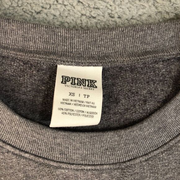 Victoria Secret PINK Sweater Women XSmall Gray Graphic Print Crew Neck‎ Logo - Picture 3 of 6
